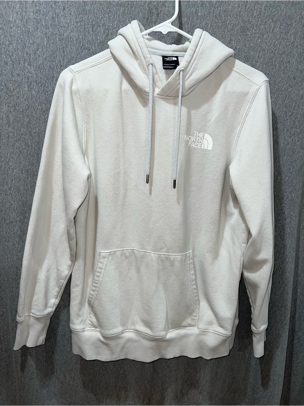 The North Face Womens Off-White Pullover Hoodie Pink Box Logo Size M E-01‎